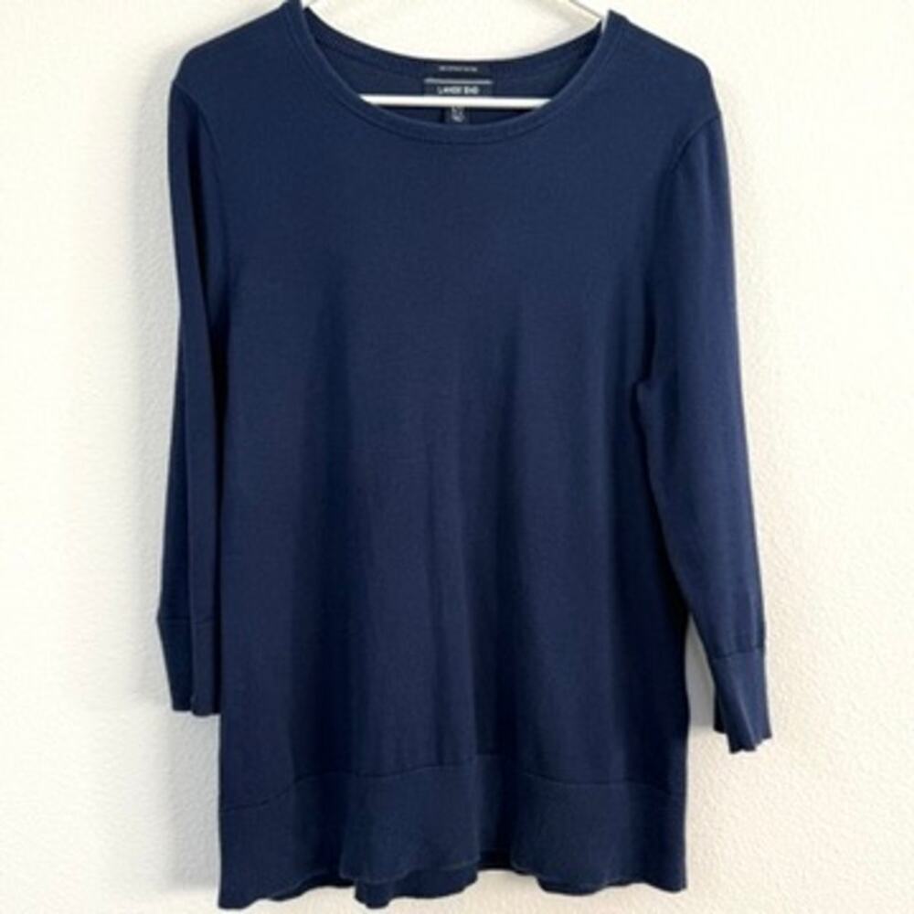 Lands' End Supima Cotton 3/4 Sleeve Top Navy Blue L 14-16 Soft‎ Classic Preppy